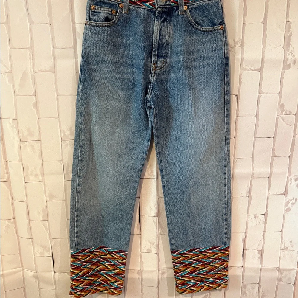 Rare Multicolor Trim Cropped Jeans ASO Buffy Summers BtVS High Rise Vintage - Picture 2 of 11